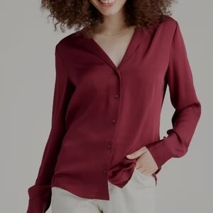 Quince Washable Stretch Silk Notch Collar  Blouse Burgandy
